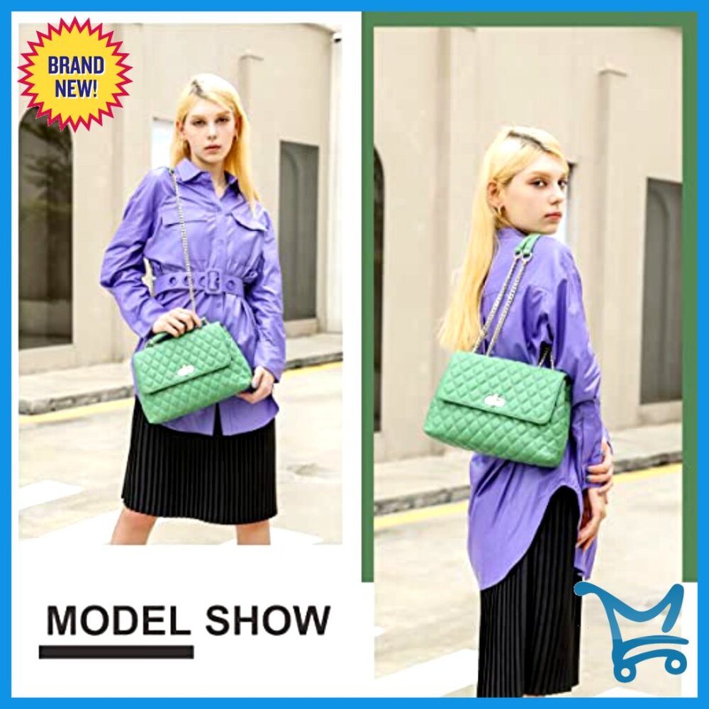 Quilted Crossbody Shoulder Bag with Gold Hardware Chain Strap - Picture 2 of 7